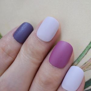 Valse nagels korte matte nagels gemengde paarse roze matte kunstmatige pers op nep salon volledige omslag