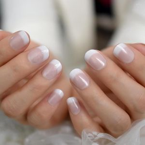 Valse nagels korte natuurlijke Franse nep naakt dagelijkse parel shimmer manicure accessoires volledige dekking ronde acryl nagel tips