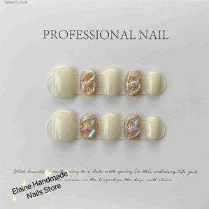 Kunstnagels Korte Ronde Druk op Nagels Handgemaakt Acryl Volledige dekking Professionele Japanse nagelsticker Zoet Kunstmatig Gratis verzending Nagels Q231114