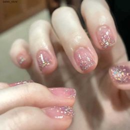 Faux ongles courts rose brillant faux ongles sweet girl brillant press on clou couvercle complet portable fashion quotidien artificiel