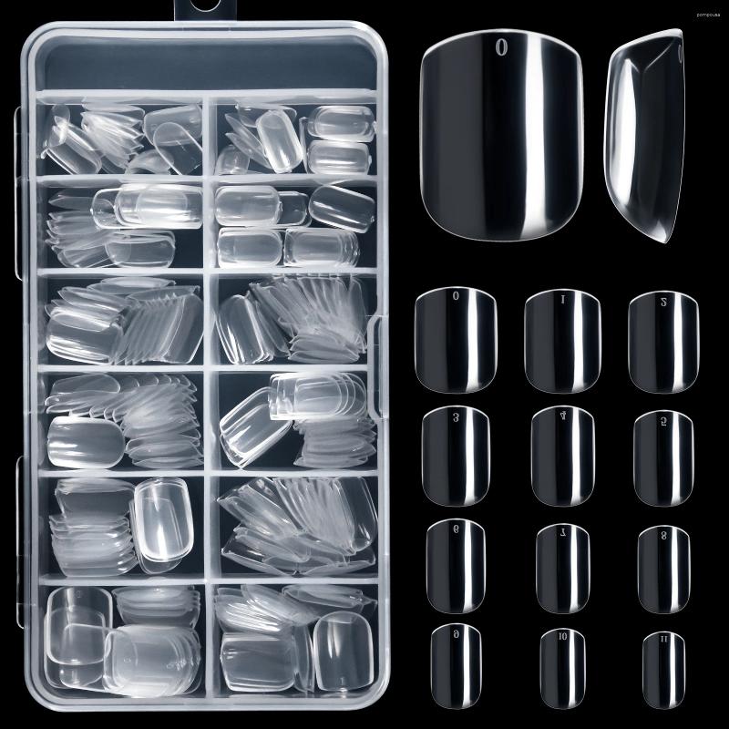 False Nails Short Square Nail Tips 240 Pcs Clear Full Cover Press On Soft Acrylic Fake For Salon