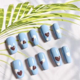 Faux Ongles Skyblue Coeur Faux Amande À La Main Fini Miroir À Ongles Amovible Presse Sur Les Conseils Armure Pour Les Décorations