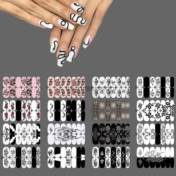 Faux Ongles Serpent Élément 16 Conseils Feuille Vernis À Ongles Enveloppements À Ongles DIY Accessoires Ongles Autocollant Designer Bandes À Ongles x0826