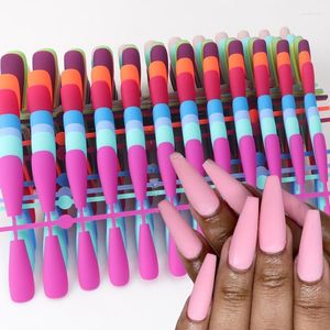 Faux ongles couleur unie mat ongle couverture complète longue ballerine presse sur Art conseils rose blanc noir faux manucure outils Prud22