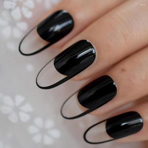 Faux ongles esprit clair Style français faux noir UV vernis couverture brillant long ovale ongles artificiels avec Gluetabs 24