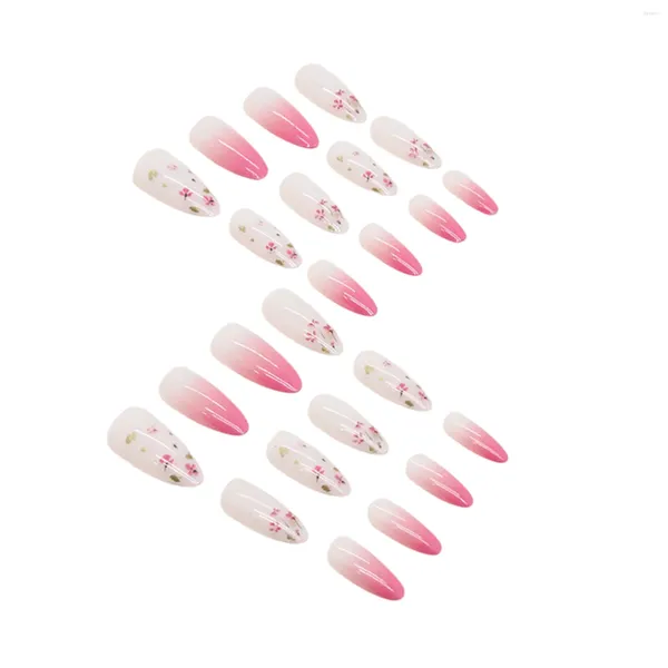 Faux ongles printemps floral rose faux moyen moyen gel uv couleur douce pour décoration à la main art nail