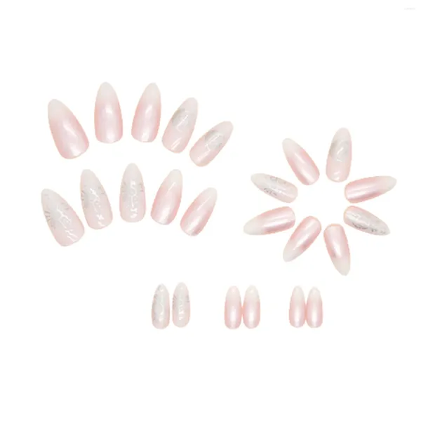 Faux Ongles Étoile Et Lune Imprimé Amande Manucure Durable Ne Se Sépare Jamais Confort Faux Pour Ongle DIY Décoration