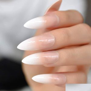 Faux Ongles Stiletto Naturel Nude Rose Ombre Ongles Gradeint Français Extra Long Faux Ongle Pointu Salon Presse Sur Porter Uv Nail Art Dhpfs