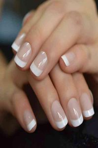 Valse nagels zomer kort natuurlijk naakt witte Franse nagel tips nepgel press op ultra gemakkelijke slijtage voor thuiskantoor 0616322W8374053