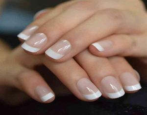 Falsas uñas de verano corta natural desnuda blanca punta de uñas francesas falsas prensa de gel en ultra fácil ropa para la oficina en casa 0616322w5261507