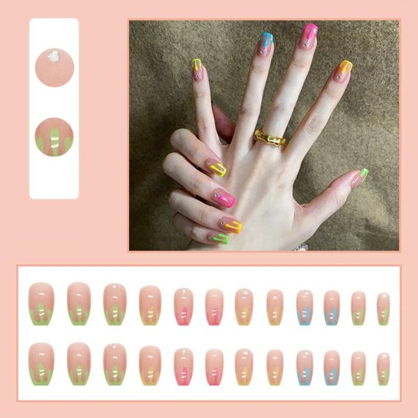 Uñas postizas Ropa de verano Uñas Multicolor Pieza de taladro de hielo Ballet corto Natural Senior con pegamento en el interior 2 ml