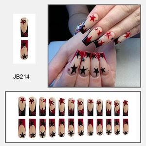 Faux Nails Super Long French Water Pipe Tips Nail Tips Red Star Docuable Press sur les filles