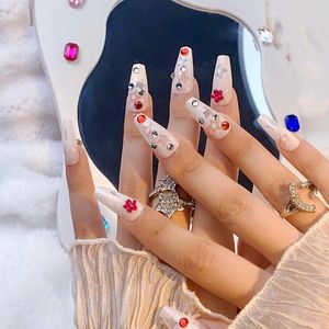 Uñas postizas Sweet Cool Estrella de cinco puntas Degradado Parche de uñas falsas Cubierta completa Wearable Glitter Crystal Press On Tips