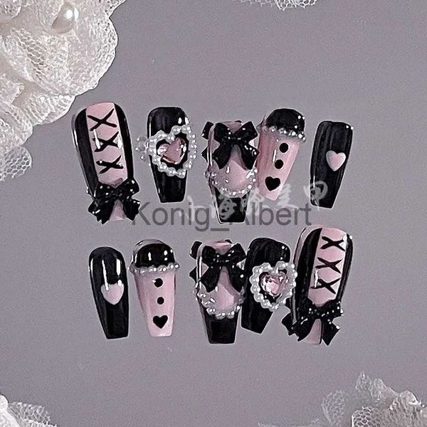 Faux Nails Sweet Cool Style Babes en dentelle Bow Nail Patch MAIN MAIN MAINTES Stickers de ongles portant un produit fini de produit détachable x0818