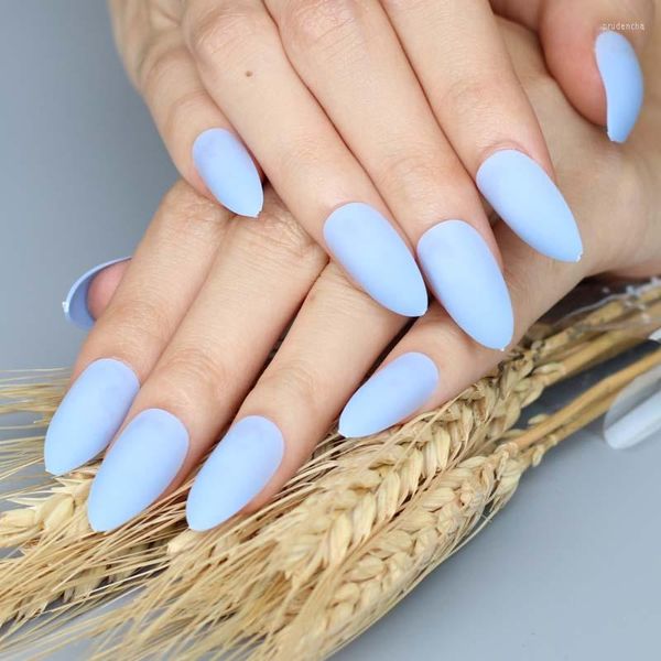 Faux Ongles La Plupart des Modèles Longues Pointes Bonbons Couleurs 24pcs Mat Bleu Clair C 545