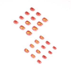 Valse nagels tips de unha 24pcs gradiënt rode nagel patch zoete stijl lijm type verwijderbare korte paragraaf manicure bespaar tijd