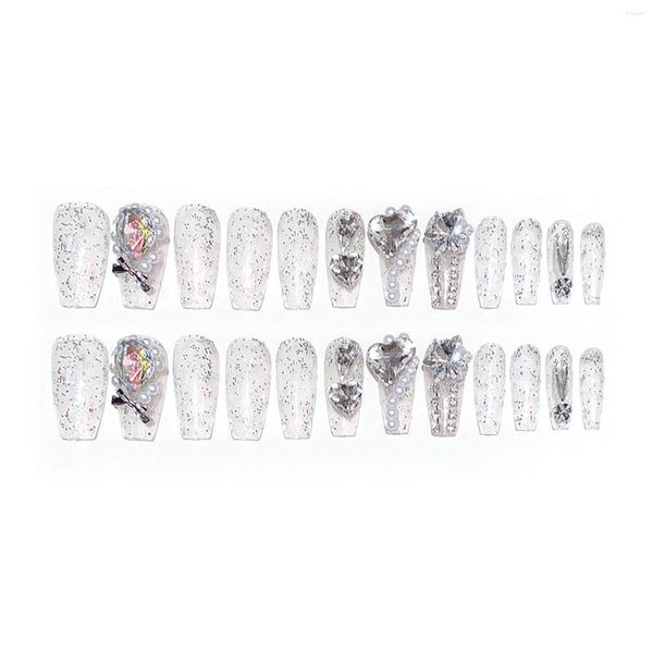 Faux ongles transparents longs avec strass brillants, résistants aux taches, pour femmes et filles, salon de manucure