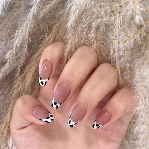 Valse nagels trendy paars grijze koeienpatroonontwerp afneembare draagbare Volledige hoes nageltips Druk op Fake Nailfalse