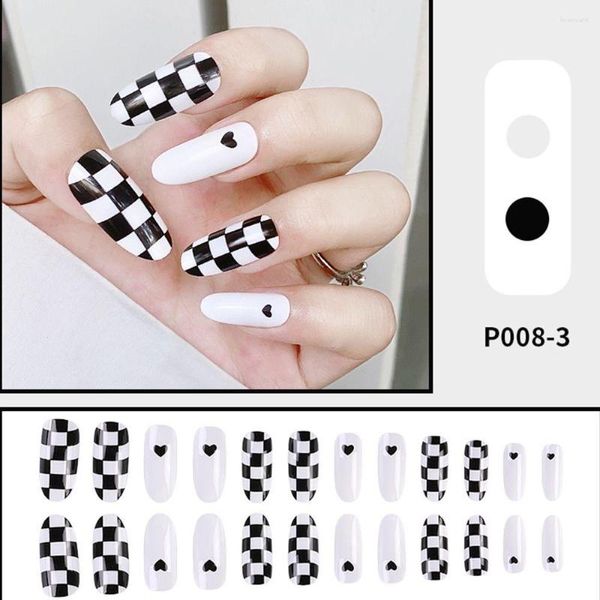 Uñas postizas Línea de onda Estilo francés Enrejado Impresión Herramientas de manicura Conjunto falso DIY Decoración de uñas Parche de arte largo