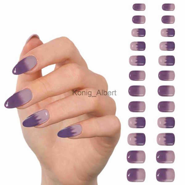 Faux ongles portables faux ongles finis Taro Purple Manucure Gradient Nail Stickers Autocollants détachables Stickers Nail Pratiquez les pointes à main Clear X0818