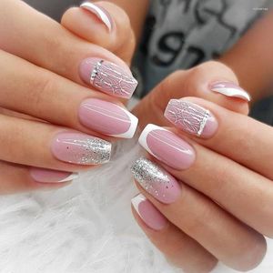 Valse nagels draagbare manicure kist nep nep faux vingernagels vierkante kop nagelstips medium /lange lengte volledige dekpers op vrouwen