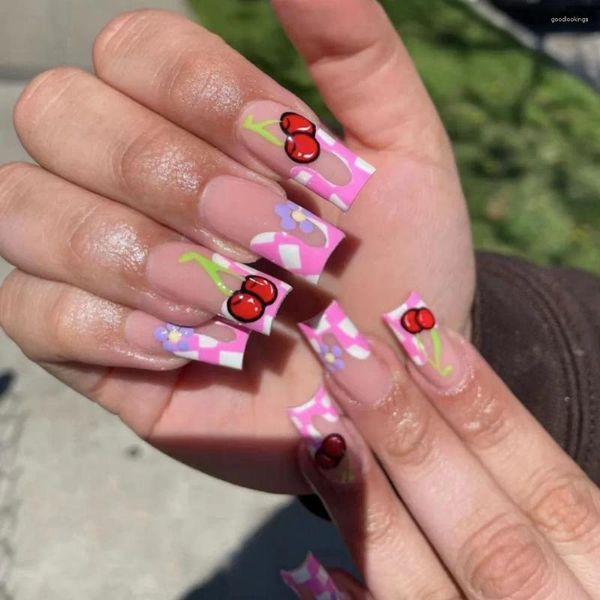 Uñas postizas Manicura usable Tubería de agua larga Falso Funky Cabeza cuadrada Cubierta completa Prensa en longitud Puntas de uñas Chica