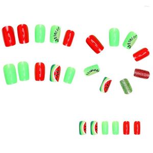 Faux ongles Wearable Nail Patches Art Chips Summer Watermelon Long Fake Full Cover Finished