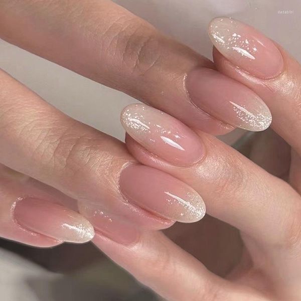 Faux Ongles Portant Ongle Court Ovale Brillant Rose French Enhancements Sheet