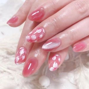 Valse nagels witte bloemen afneembare Franse roze nep volledige deksel korte amandel nagel tips voor salon