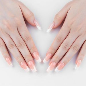 Valse nagels witte Frans natuurlijke naakt manicure square druk op nep tips dagelijkse kantoorvingerslijtage met jelly stickertabs