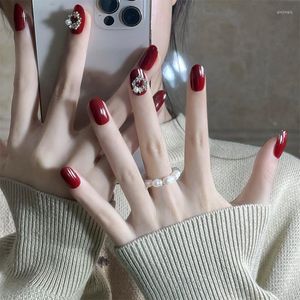 Kunstnagels Wijnrood Dressing Manicure Halflang 24 stks Nagelaccessoires Neplijm en gereedschap Accessoire Realistisch