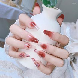 Faux Ongles Vin Rouge Dégradé Faux Ongles Conseils Perle Avec Des Vagues Blanches Conceptions Ensemble Presse Sur Les Ongles Artificiels Réutilisables