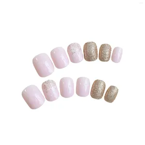 Unhas falsas mulher prego falso com glitter ouro e rosa natal cobertura completa artificial para mulher menina festa atividade