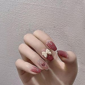 Faux ongles femmes lime à ongles ensemble paillettes rouge graduel faux décoration à la main ongles courts accessoires de beauté amovibles