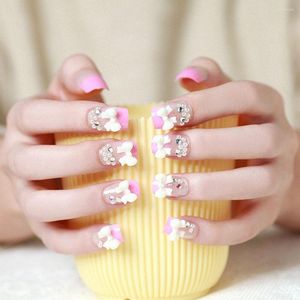 Faux ongles femmes tête carrée naturelle paillettes ongles conseils avec colle faux outil de manucure couverture complète