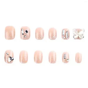 Faux ongles femmes tendance court artificiel élégant fleur bâton sur pour femme manucure maquillage