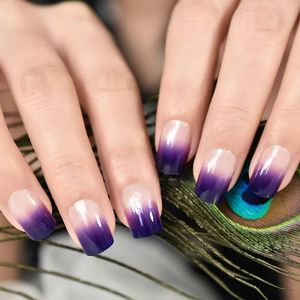 Faux ongles Y2K presse sur les pointes des ongles moyen carré dégradé violet ongles manucure brillante à la maison pour un usage quotidien avec des outils