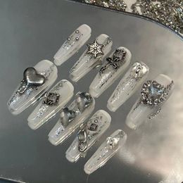 Valse nagels y2k punk stijl handgemaakte lange kist valse nagel tips druk op nagels kunst herbruikbare korte nep nagel met lijm aangepast cadeau 230413