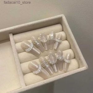 Faux ongles10 pcs luxe presse-on ongles perle aurore chat oeil diamants design original faux ongles faits à la main ins style réutilisable Q240122