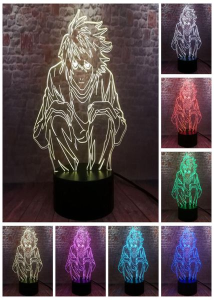 Falsh 3D Ilusion Lucm LED 7 Colors Cambio de Nightlight Japan Model de Manga Death Note L Anime Figura Juguetes 2012029756598