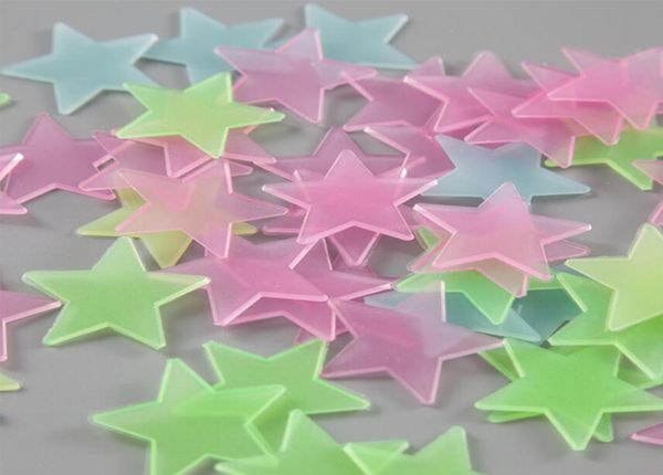Estrellas 3D familiar que brilla en las pegatinas de pared oscura fluorescente para niños dormitorio para bebés techo decoración del hogar 4749019
