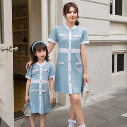 Family Bule vader en zoon Polo Shirts Shorts Outfits Moeder Dochter Matching Dress broer zusterkleding zomer 2024