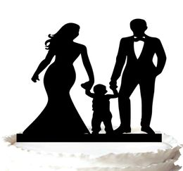 Family Cake Topper Bride and Groom Hand avec leur mignon fils silhouette de mariage gâteau topper37 Couleur pour l'option 8365068