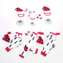 Familie Kerstmiskleding + Hoeden pak Kinderen Mama en Mij Kleding Moeder Dochter Vader Baby Matching Outfits 210429
