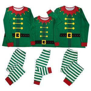Famille Christmas Matching Pyjamas Tenue, T-shirt à manche rond à manches longues avec pantalon long rayé pour rassemblement de Noël