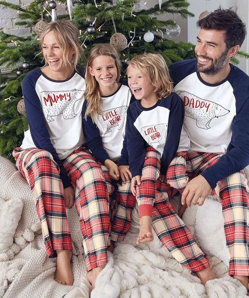 Famille Noël Pyjamas Nouvel An Famille Tenues Assorties Mère Père Enfants Bébé Vêtements Ensembles Xmas Ours Imprimé Pyjamas Vêtements De Nuit Nighty