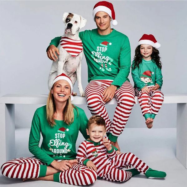 Famille Noël Pyjamas Ensemble Vêtements 2023 Noël Imprimer Correspondant Lettre Rayé Costume À La Maison Adulte Enfant Doux Pyjamas Bébé Barboteuse 231227