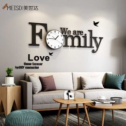 Familie DIY Wanduhr Modernes Design Home Decor 3D Spiegel Aufkleber Große Dekorative Uhren Wohnzimmer Quarzuhr 210724