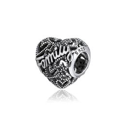 Family Heart Charm Past Charms Silver Bracelets for Woman DIY Sterling Silver Beads voor Sieraden Maken Q0531