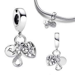 Familie Infinity Triple Dange Charm Silver Pated Fit A Charms Silver 925 Originele armband voor sieraden Making 240408